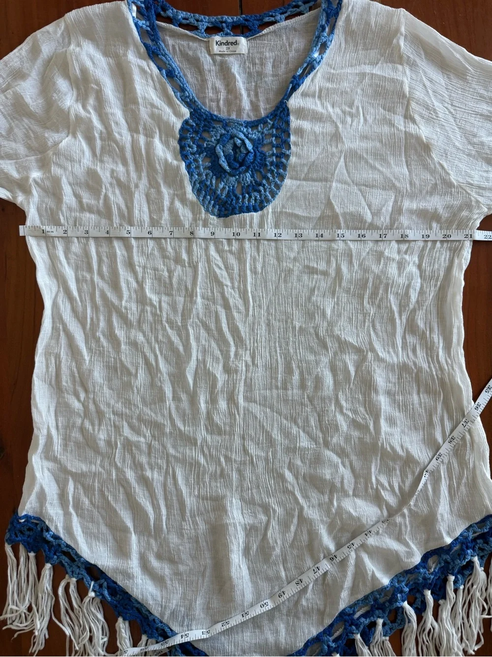 Kindred White & Blue Crochet-Trim Swim Coverup